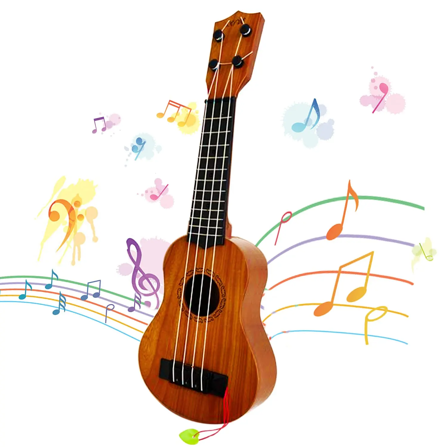 17in Mini Size Kids Toy Ukulele - 4-String Classical Guitar with Pick, Safe Plastic Educational Musical Instrument for Toddlers Over 3yrs
