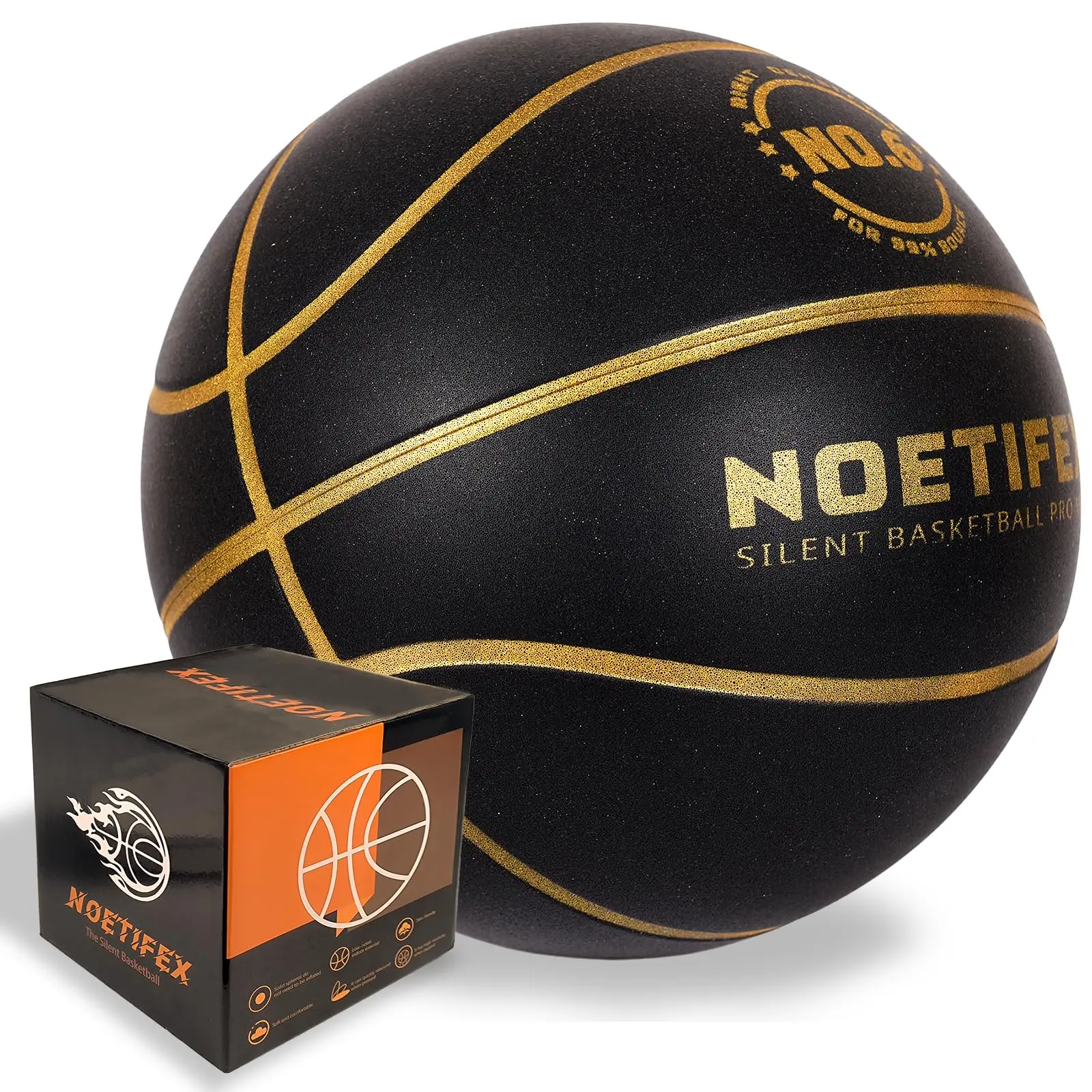 Silent No.6 Black Gold High-Density Basketball, Quiet Training Ball with Real Bounce, Home Workout Equipment for Apartment Indoor Daily Practice