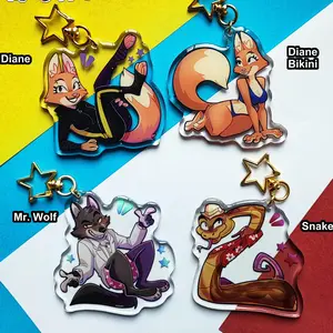Acrylic Keychains : Bad Guys Diane, Mr. Wolf, Snake, Beastars