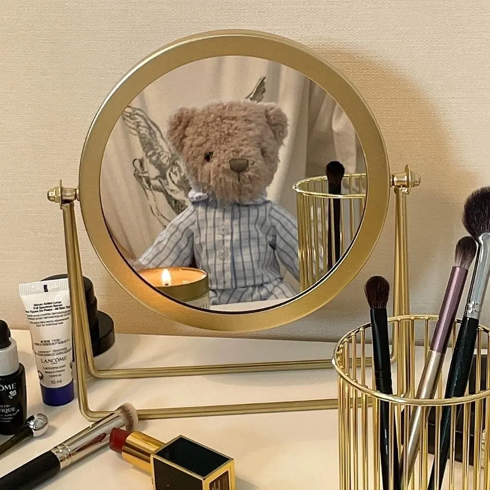 Round Decorative Makeup Mirror, 1 Count Rotatable Desktop Makeup Mirror, Makeup Tools for Women, Dressing Table Mirror, Cosmetic Mirror, Vanity Mirror, Vanity Tabletop Mirror, Standing Mirror, Circle Mirror, Swivel Mirror