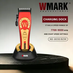 WMARK Professional Cordless Barber Trimmer Hair Clippers 9000 Rpm Ceramic Blade Electric Hair Cut Machine 8 gear RPM adjustment The outer packaging features the Akhal-Teke horse motif. The fuselage has a gold horseshoe mark.