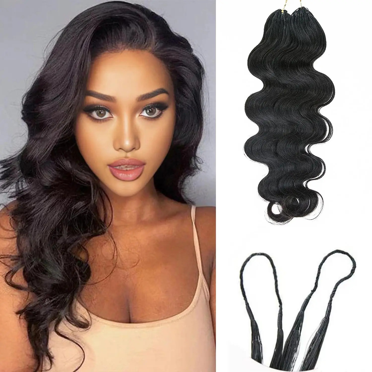 16in Human Hair Crochet Extensions, Loose Wave, 120g, Heat Stylable 16in Human Hair Crochet Extensions, Loose Wave, 120g, Heat  main image 4