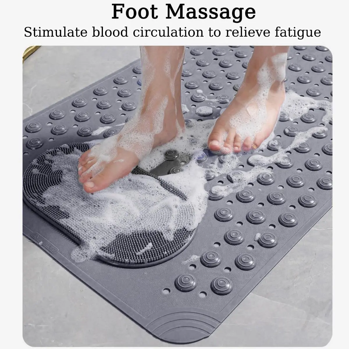 Anti-fatigue Textured Massage Shower Mat, Super Adsorption, with Massage Foot Pad, Non-slip Suction Cup Bottom, Suitable for Bathtubs and Showers Grey home essentials bathroom accessories bathroom decor set bathroom decor Water Absorbent Mat, Pvc, Waterpr