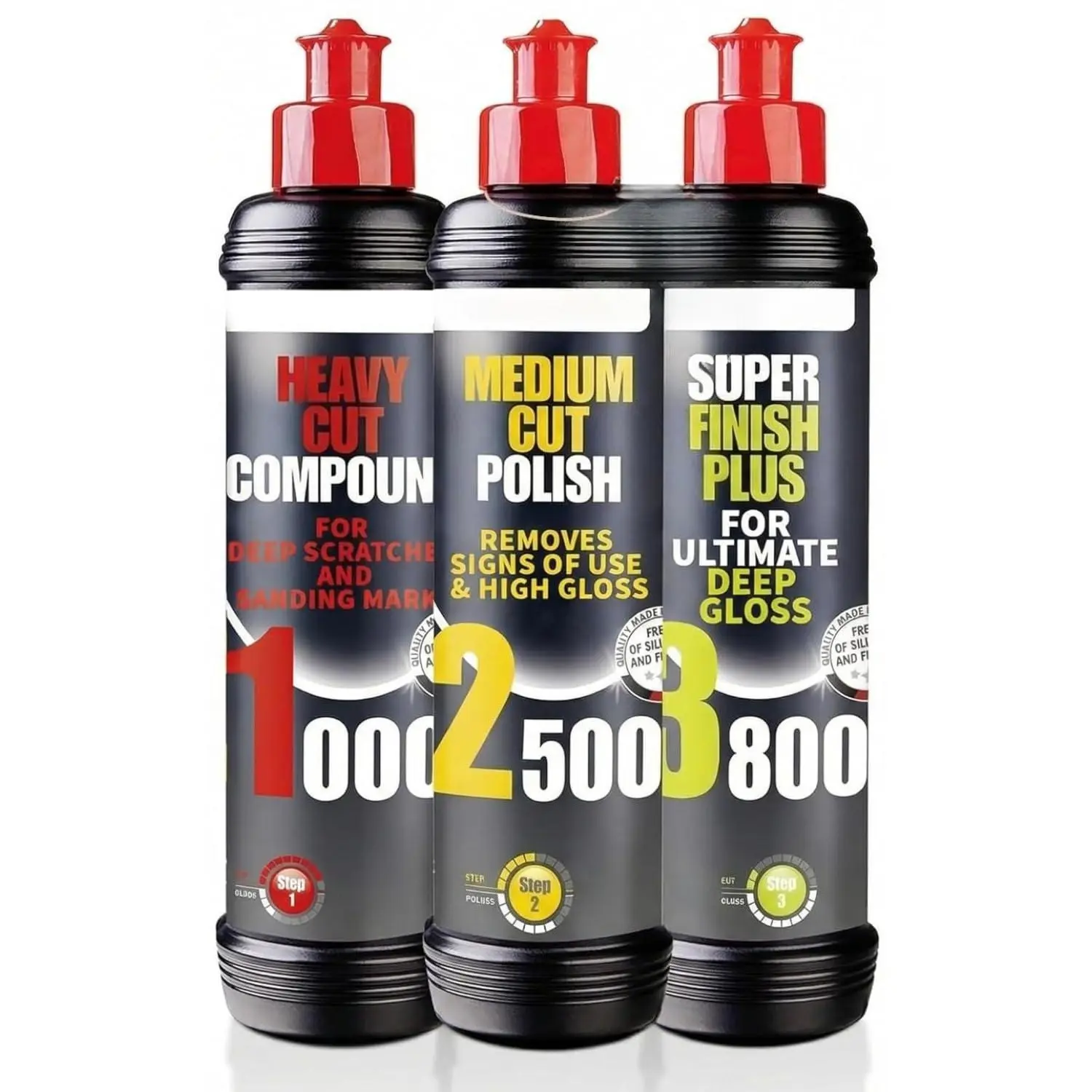 DIBMS Polishing Set 8 oz, 3-Step Car Polishing System with HCC1000, MCC2500 & 3800, Scratch Removal & Swirl Elimination Compound for Mirror-Like Finish