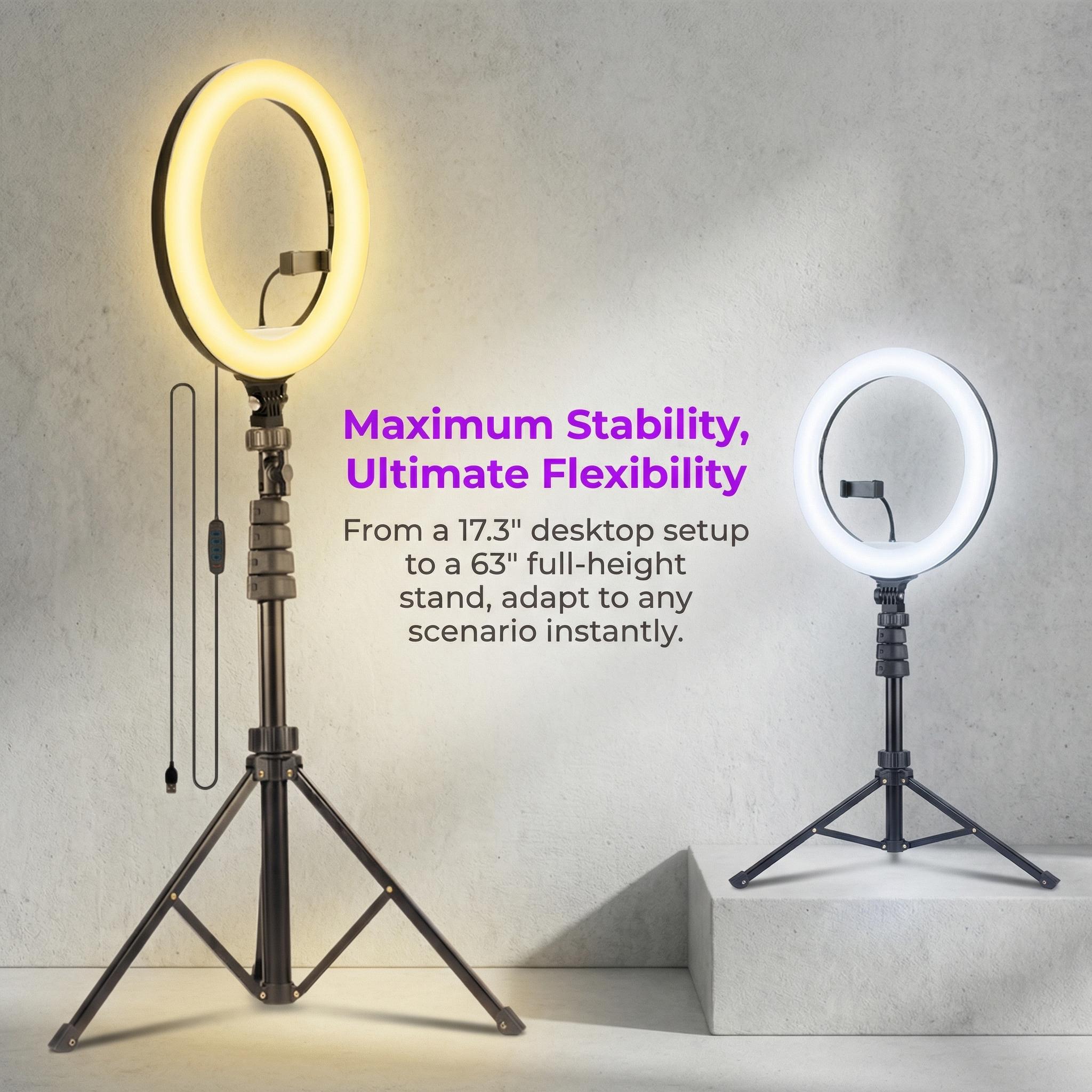 10" LED Selfie Ring Light with 63"Tripod Stand, 38 Color Modes & SteplessDimmable - Circular Light for Vided Recording, Studio Photography, Makeup, LiveStreaming, Smartphone/Tablet Compatible
