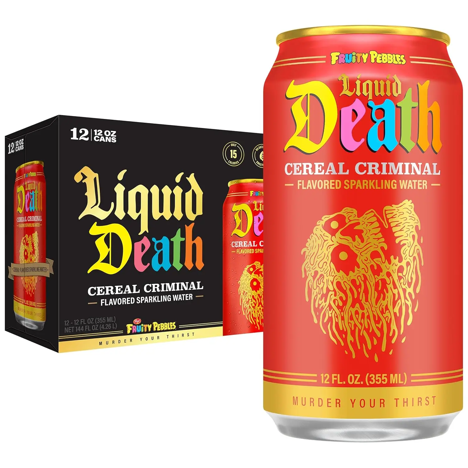 Cereal Criminal, Fruity Pebbles-Flavored Sparkling Water, 12-Pack (12oz Cans), Low Calorie & No Artificial Sweeteners