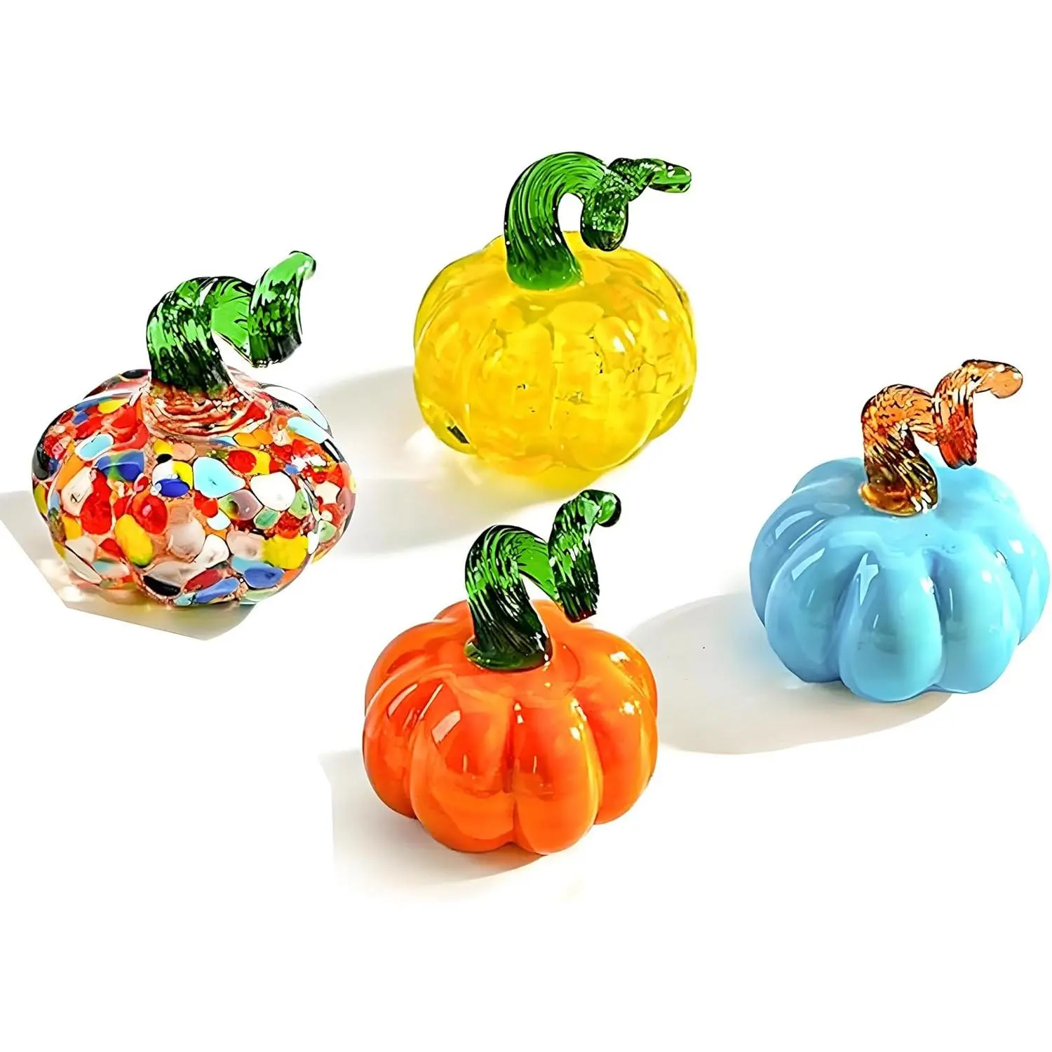 4 count Fall Glass Pumpkins Decor - Small Glass Pumpkin Figurine Fall Decorative Pumpkins for  Decor