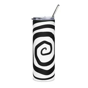 Beetlejuice Black and White Spiral Stainless Steel Tumbler 20 oz with Metal Straw and Lid Geometric Pattern Optical Illusion Drinkware Stylish Reusable Mug