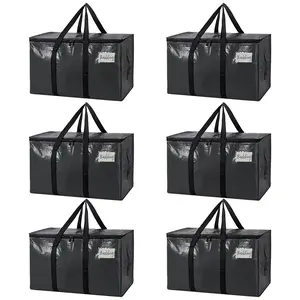Large Moving Bags, 6 Pack Black Heavy Duty Totes For Storagewith Visible Labels , Wrap Around Handles, Storage Bags for Space Saving, Change of seasons Alternative to Moving Boxes  Back to school season gifts