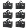 6-Pack Black Large Heavy-Duty Tote Storage Bags - Durable Lightweight Organizer, Reusable Paraben-Free Degradable Bags with Transparent Labels, Zippered U-Shaped Handles, Tear-Resistant for Moving, Clothes Home Storage, Women’s Gift