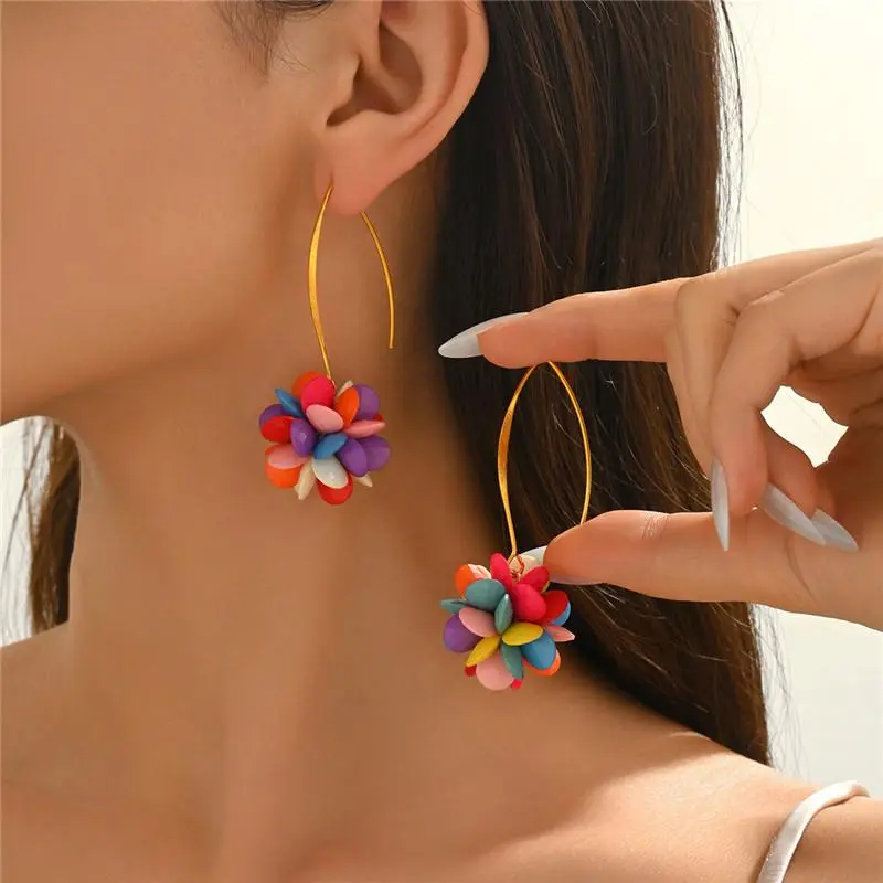 Vintage Colorful Floral Drop Earrings for Women Boho Acrylic Flower Charm Earring Statement Jewelry Summer Beach Fashion Gifts