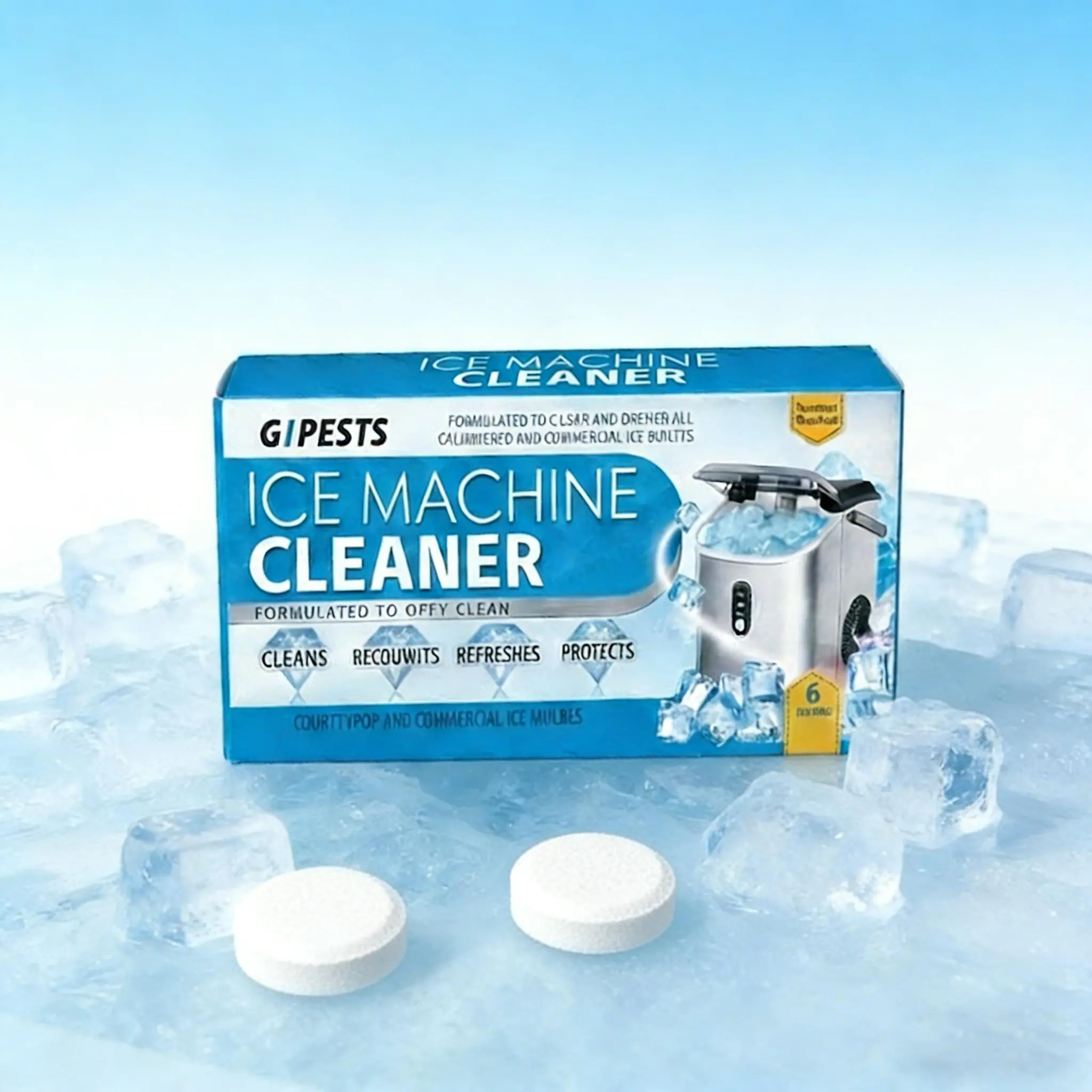Ice maker cleaner in brand new packaging, ice maker cleaner and descaler with upgraded formula, suitable for household ice makers machine cleaner. tablet clean active