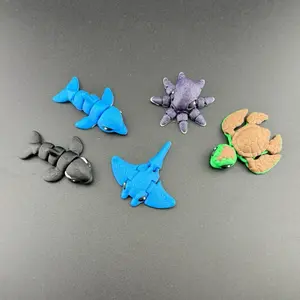 3D Printed Mini Animal Figures - Set of 5 Ocean Creatures Including Whale Dolphin Octopus and Turtle pack #1