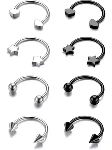 8Pcs 16g 12mm Septum Rings for Women Men Implant Grade G23 Titanium Septum Ring Internally Threaded Horseshoe Circular Barbell Piercing Jewelry for Nose Lip Tragus Eyebrow Helix Daith Body Piercing Jewelry