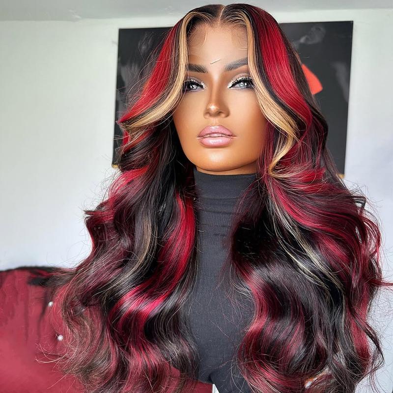 180 Density Red Blonde Highlights HD Transparent Lace Wig