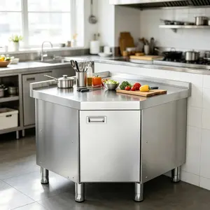 Stainless Steel Commercial Work Table with 3 Doors, Heavy Duty Metal Storage Cabinet, 47 x 21 x 35 Inch Industrial Prep Table for Restaurant, Garage, Kitchen, NSF Ready, 0.8mm Thick