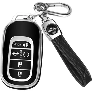 Suitable for Honda Keychain Protective Case with Keychain Car Key Bag Protective Case for Honda Accord Civic HRV CRV Impreza 5-Key Smart Remote Key (Black)