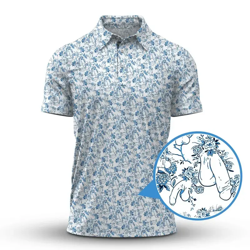 Men's All Day Golf polo shirt featuring a fun US flag pattern – Ideal for golf, tennis, and outdoor sports; a great gift for dads who love golf and hunting.