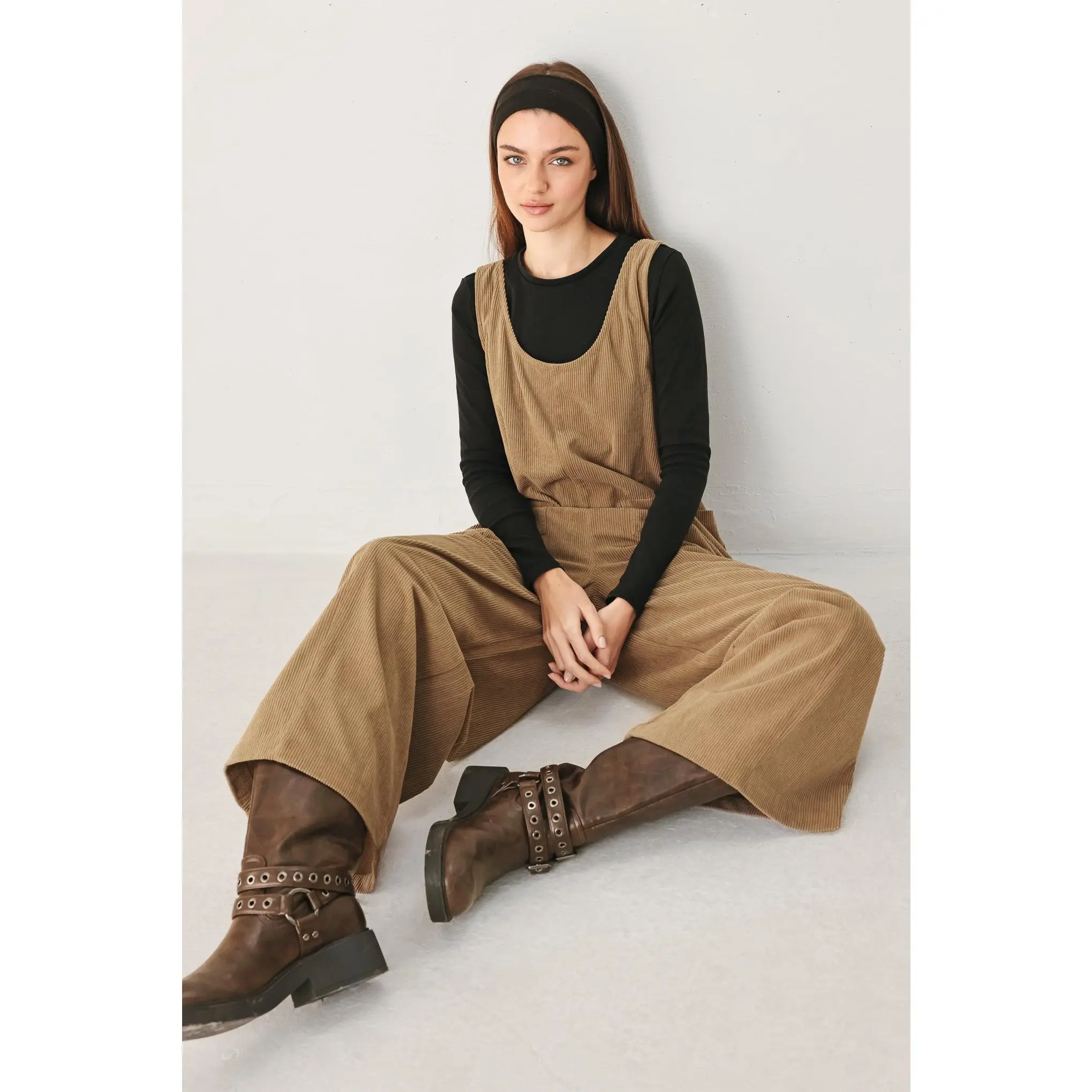 CARAMEL SLOUCHY CORDUROY JUMPSUIT