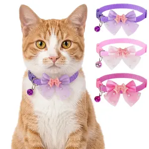 Cute Bowknot Decor Pet Collar with Bell, 3 Counts Adjustable Pet Collar with Safety Buckle, Pet Accessories for Small Medium Cats