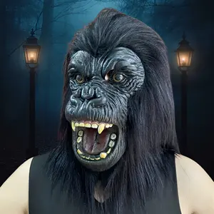 Spooky Lightweight Comfortable Realistic Gorilla Mask - Black Ape Latex Full Head Mask with Fur, Adult DIY Costume Prop, Ideal for Halloween, Cosplay, Birthday Gift & Prank