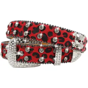 Rhinestone Skull Belt Men Women Skull Leopard Belt Punk Studded Skulls Belts Western Cowgirl BB Belts Y2k