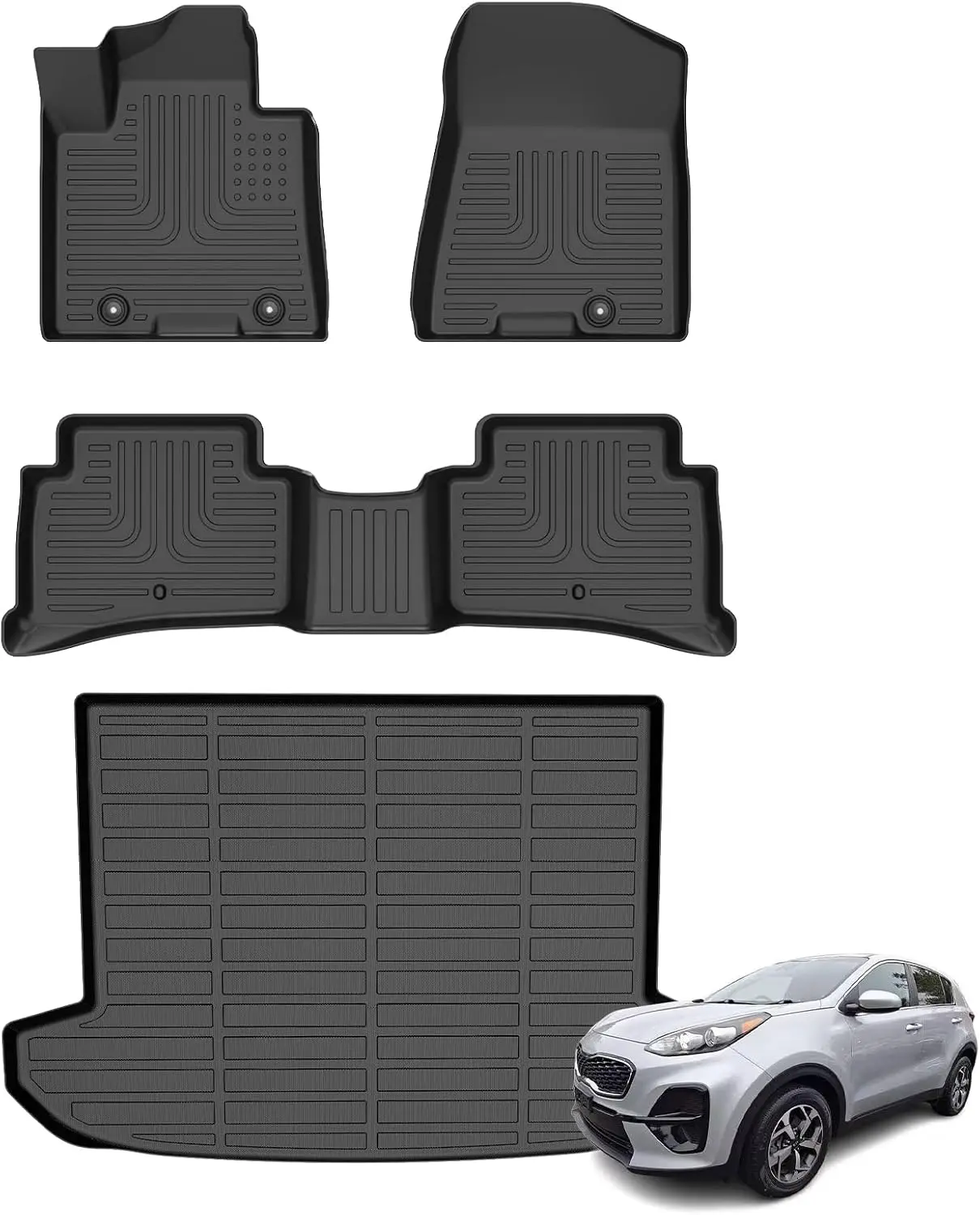 ® Floor Mats & Cargo Liner Set for 2017-2022 kia sportage (ONLY Gas) All Weather Automotive TPE Floor Liners Set Anti-Slip Waterproof Accessories Black
