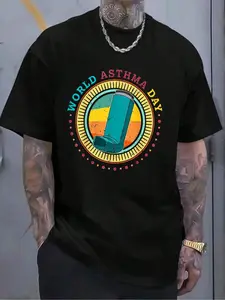 100% Cotton Asthma Awareness Inhalers Wheezy Breathing Asthmatic Allergy T-Shirt Women's Men's Graphic Tee Crew Neck summer vacation Tops