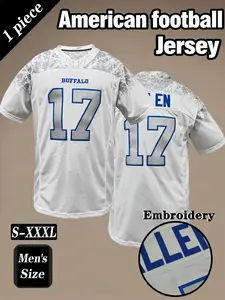 Men's # 17 New American Football jersey, Classic Buffalo Embroidered Rugby Sweatshirt, Loose Breathable Hip Hop Casual T-shirt, Suitable for Daily Leisure Outdoor Sports Competition Training, Unisex