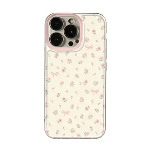 Floral Rose Korean Ins Gentle Cream Pink Cute Versatile Phone Case For iPhone 16 E 15 14 13 12 11 Pro XS Max 7 8 Plus Y2K Cover