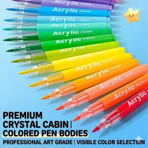 24-120Colors Kids Washable Acrylic Paint Markers with Folding Storage Case, Soft Brush Tip Coloring Pens, Non-Toxic Water-Based, No Bleed Art Supplies for School & Crafts
