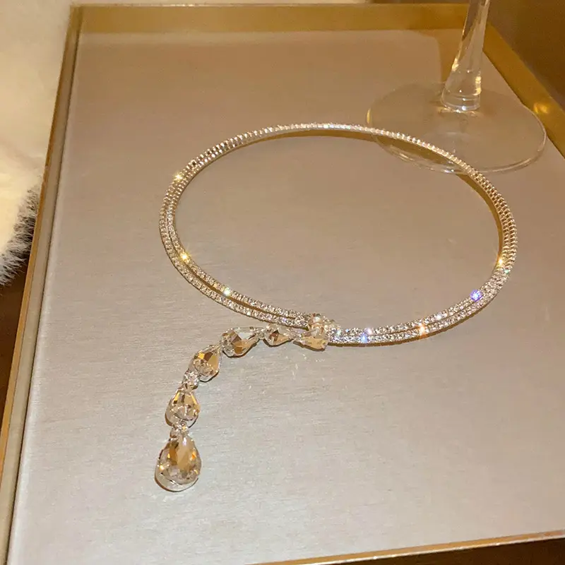 CZ Water Drop Choker Necklace for Women | Adjustable Crystal Statement Necklace | Elegant Fashion Collar Necklace