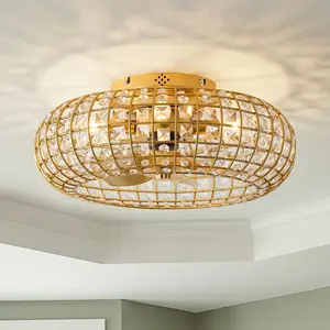 20" Lance Golden Crystal Ornament Flush Mount Ceiling Fan with Light