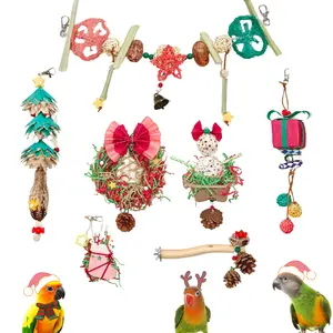 Winter Limited Parrot Toys 7-Pack Christmas Holiday Themed Bird Chew Toys Hanging Shredding Toys for sun conures Budgies african grey parrot Bird Cage Christmas Decor Swing Shredded Paper Bird Chewing Toy