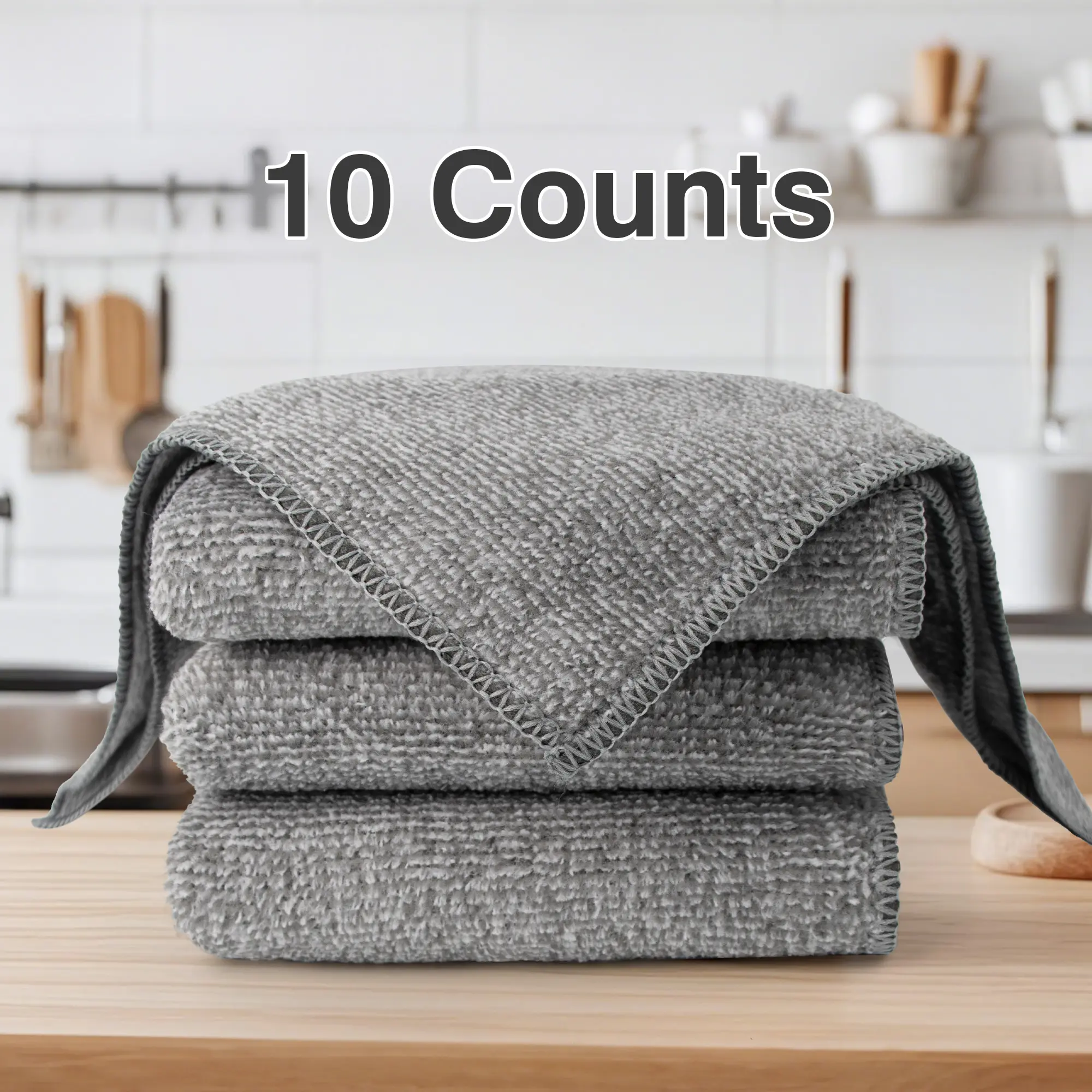 10-Count Bamboo Charcoal Microfiber Cleaning Cloths, High-Quality Stitching Durable Home Care Supplies, Highly Absorbent Super Absorbent Microfiber Towels, Machine Washable for Kitchen Cleanup & Dusting