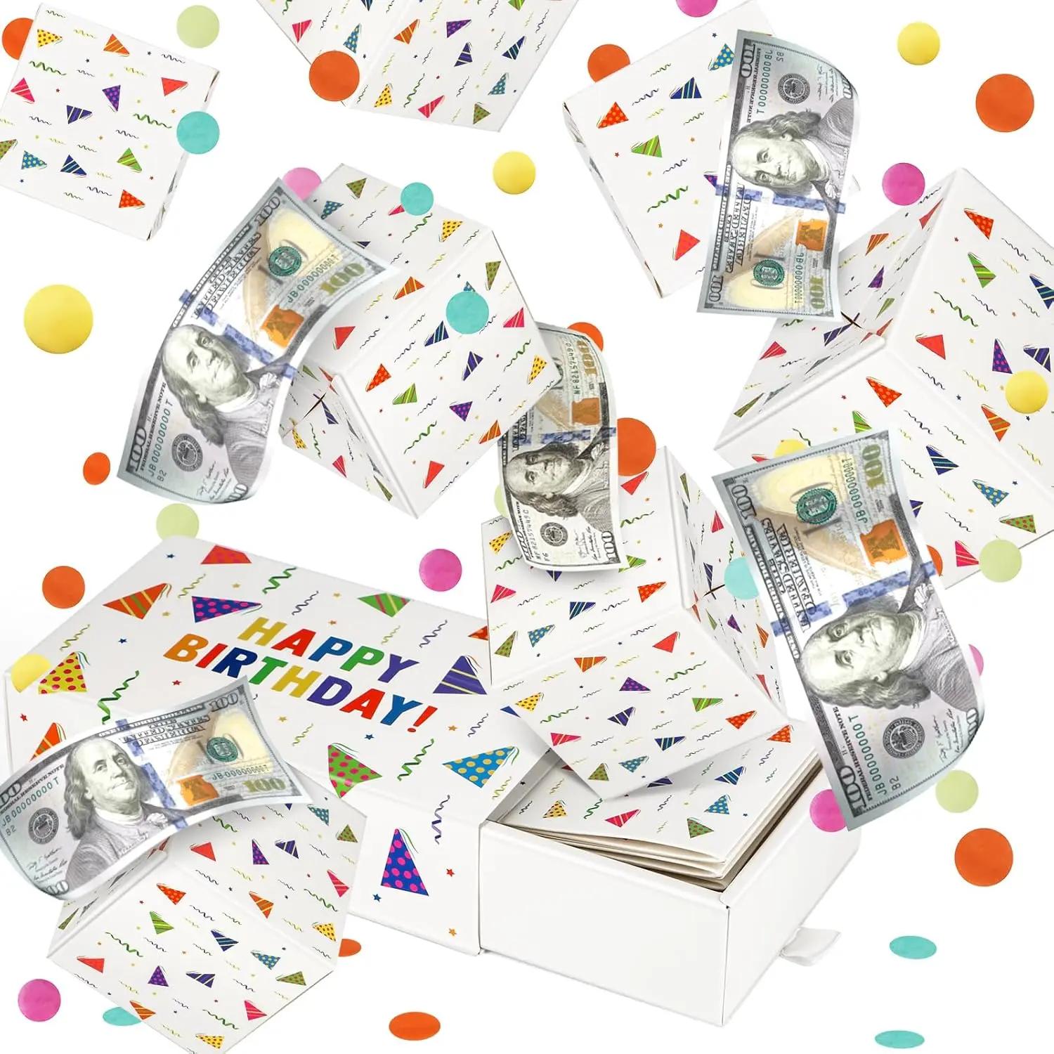 Happy Birthday Surprise Gift Box Explosion for Money - DIY Pop Out Folding Bounce Explosion Gift Box with Confetti - Birthday Money Bank - Cash Gift Idea for Women Men Kids