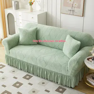 Leaf Pattern Quilted Sofa Cover with Ruffle, 1 Count Dustproof Sofa Slipcover, Fashion Couch Protector for Home Living Room, Home Decor, Elastic Furniture Protector