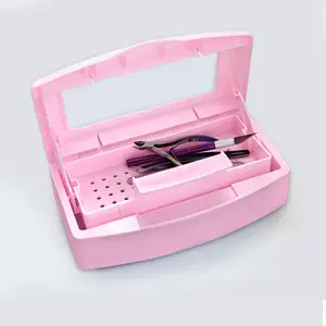 Nail Art Polisher Head Disinfector Box, Nail Tool Accessories Storage Box, Nail Tool Cleaning & Sterilization Box with Drain Basket