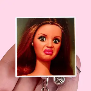 Glitter My Badge Funny face badge reel for nurse and hospital workers. Badge clip Badge pull - Retractable swivel clip with a 360 rotation. Great gift for coworker