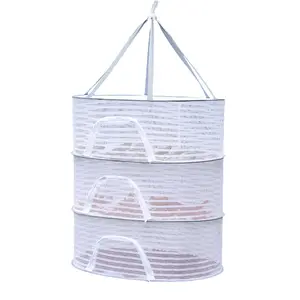 4 Layer Fish Hanging Basket with Zips Bra Drying Clothes Net Removable Folding Anti-Fly Windproof Hook Fine-Grained Grid for Flowers Buds Plants Organizer Drying for Fish/Vegetables/Fruit/Herbs
