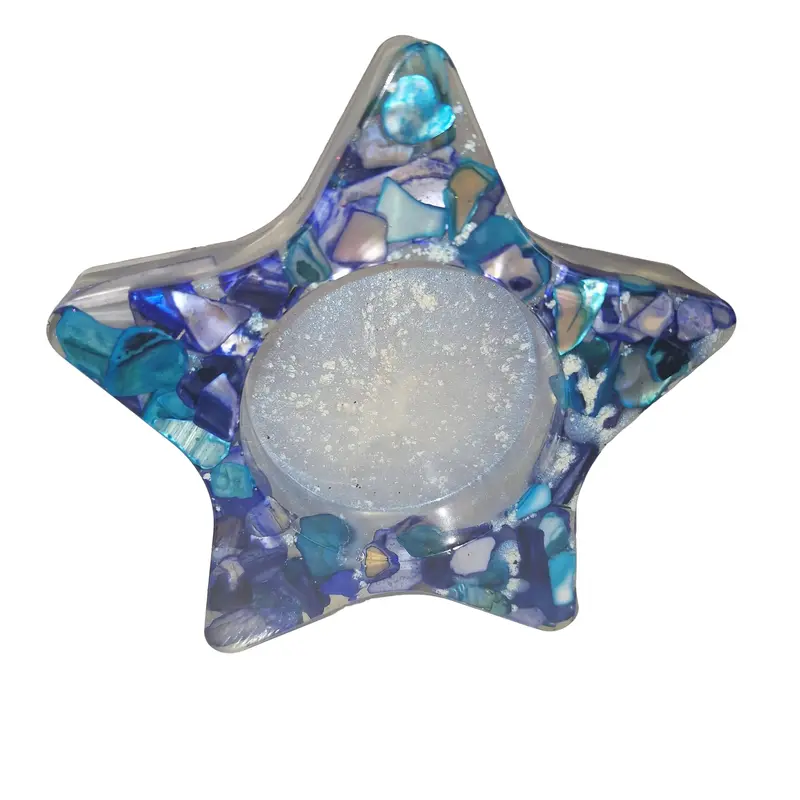Handmade Blue and Turquoise Resin Star Ashtray with Real Stones Clear Design for Home Use Ideal for Parties and Indoor Gatherings