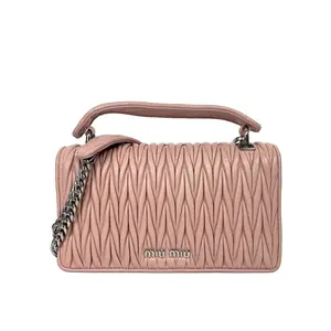 Pre-owned leather Shoulder Bag Miu Miu Nude Pink Quilted with Chain Strap