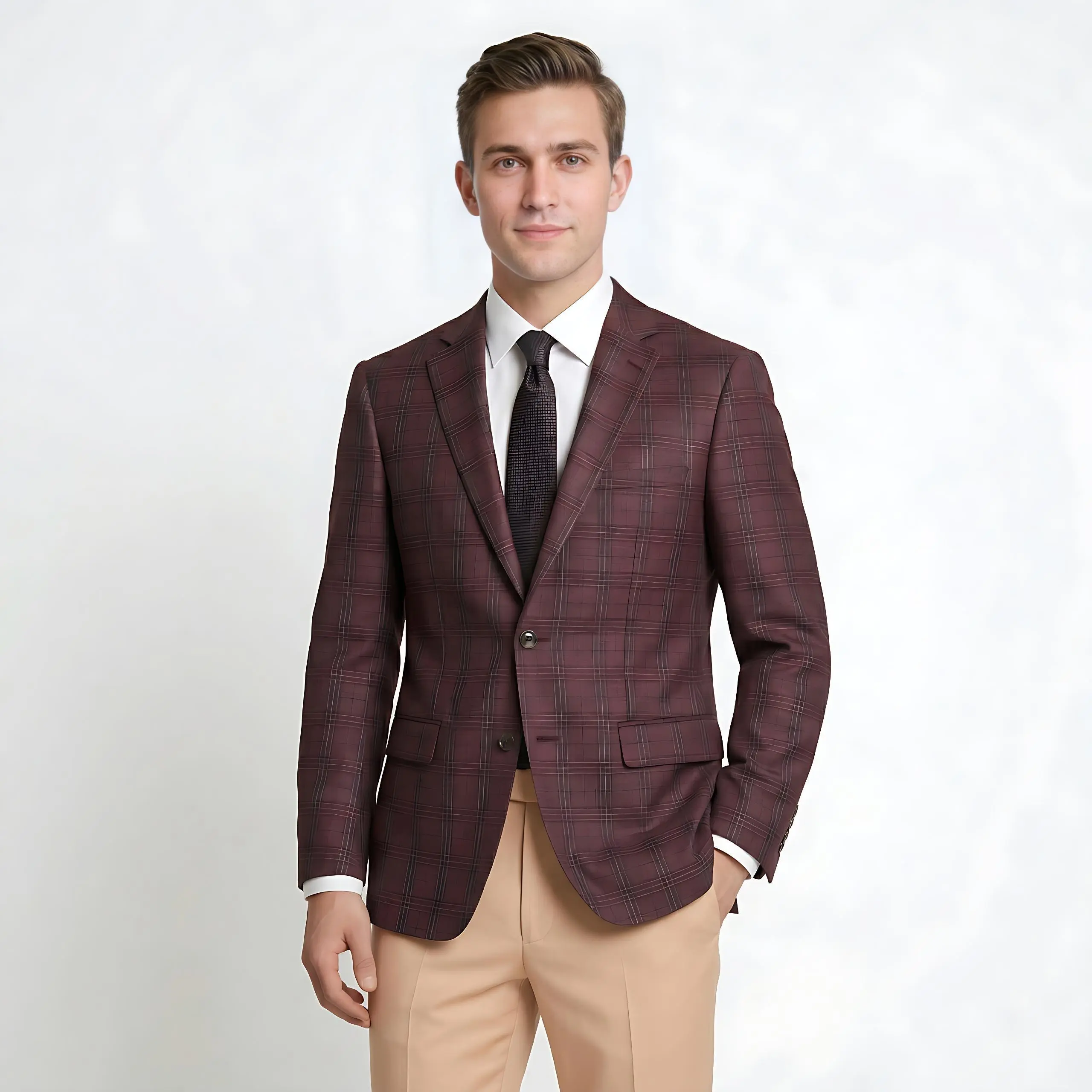 Men's Spring Plaid Blazer. Lightweight, wrinkle-resistant, and lined with a classic check. Ideal for casual Fridays, spring weddings, dates, or semi-formal occasions—Douglas & Grahame