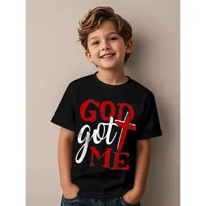 Christian Faith Cross & Verse T-Shirt - God Got Me Religion Inspirational Short Sleeve Tee, Casual Church Outfit for &, Religious Apparel (3-13Y)
