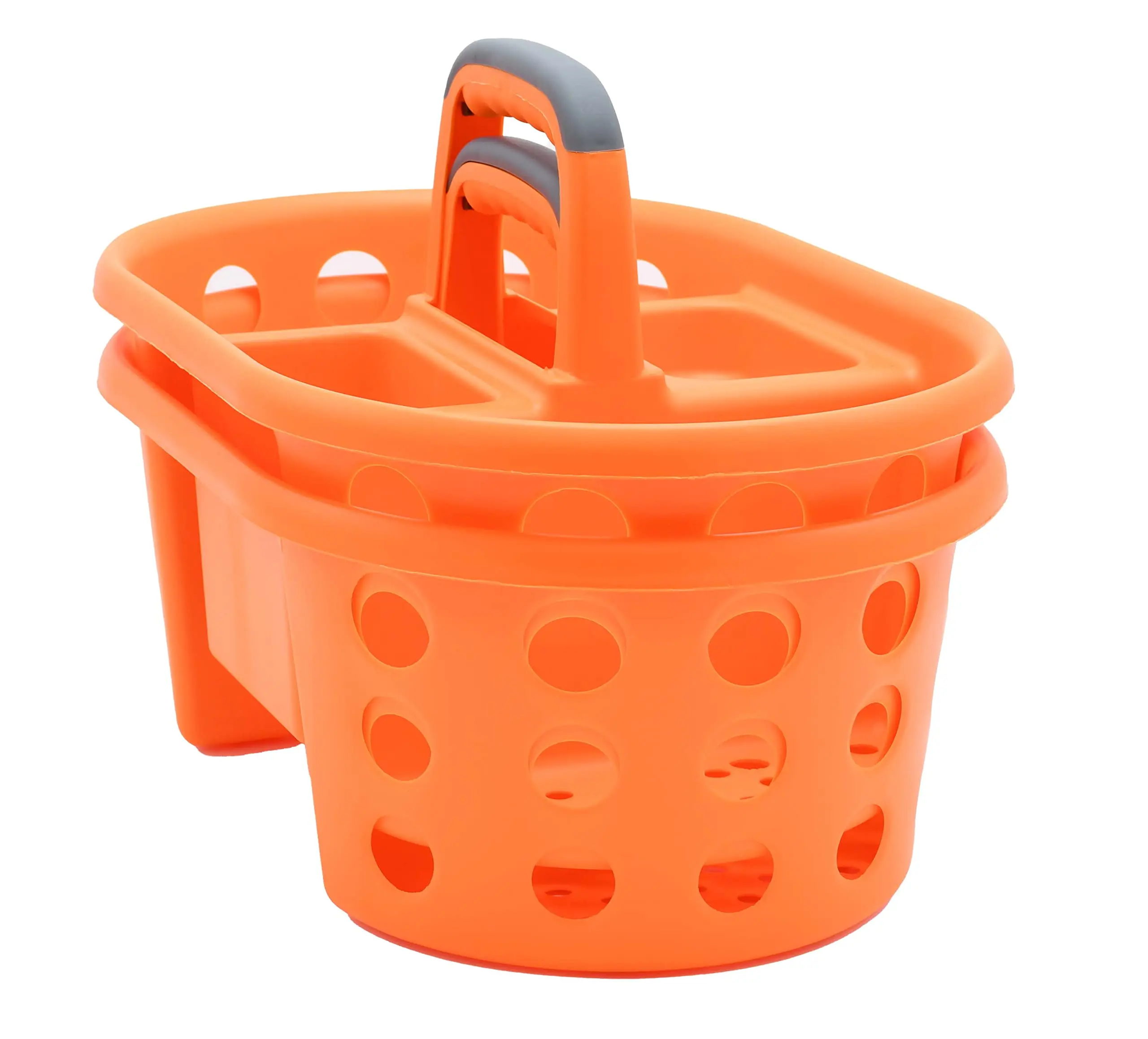 SIMPLYKLEEN 2-Pack Shower Caddy Basket Plastic Organizer Set with Handle for College Dorm Bathroom - Portable Divided Storage Organizer Orange