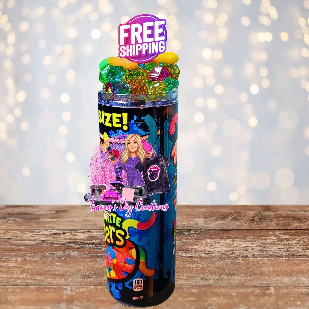Sour Brite 20 Oz Candy Crawlers Colored Faux Ice Tumbler with Removable Magnetic Lid - Ideal for Beverage Drinking - Bottle, Drinkware