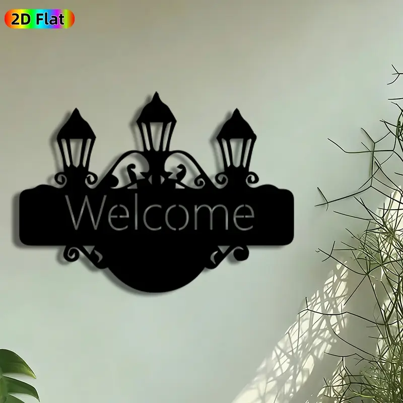 1pc Vintage Lantern Welcome Metal Wall Art, Ornate Lamp Post Statue Mural, Artistic Wall Sign, Perfect for Housewarming, Christmas Decor, Perfect for Porch Wall Entryway Garden Fence Decor, Ideal Gift for Vintage Home Decor Enthusiasts.