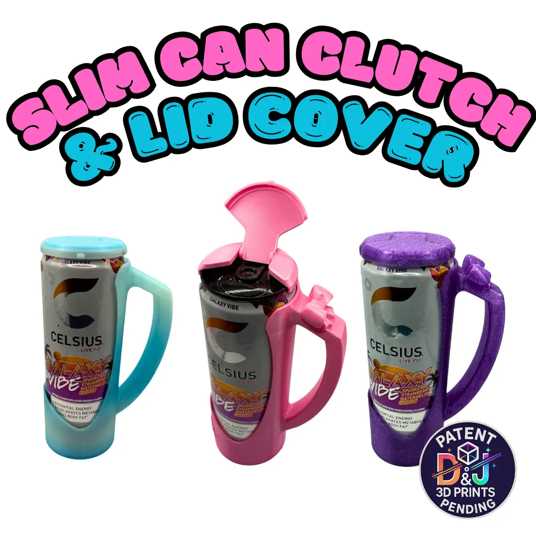 Slim Can Clutch & Lid Cover - 12oz Colorful Can Holder for Red Bull, Alani Nu, Celsius, Truly, White Claw, Slim Skinny Cans - Pink Drinkware Set
