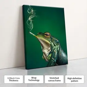 Cool Feeling Frog Poster Canvas Wall Decor, Optional Frame, Animal Decoration, Quirky Wall Art, Abstract Frog Humor Art, Perfect Gift For Retro Enthusiasts, Home Decoration Item, Suitable For Living Room, Entrance Hall, Bedroom, Bathroom.