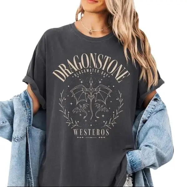 Dragonstone   Dracarys, Fire & Blood Tee - Westeros Dragon House Tshirt Shortsleeve Top